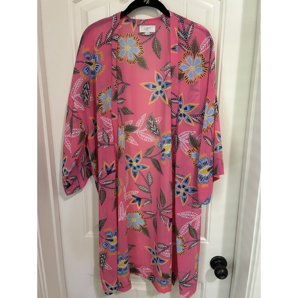 LOFT Kimono Floral Open Front Blouse Short Sleeve Boho Chic One Size Top Beachy